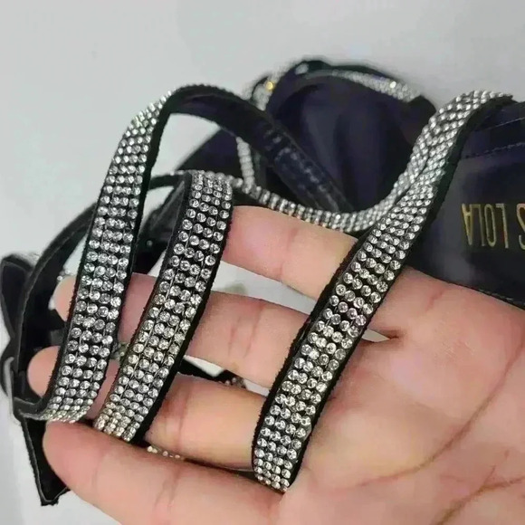 Beautiful Miss Lola Black EMBELLISHED STRAP Clear Heels Open Toe Size 6 - Picture 10 of 11